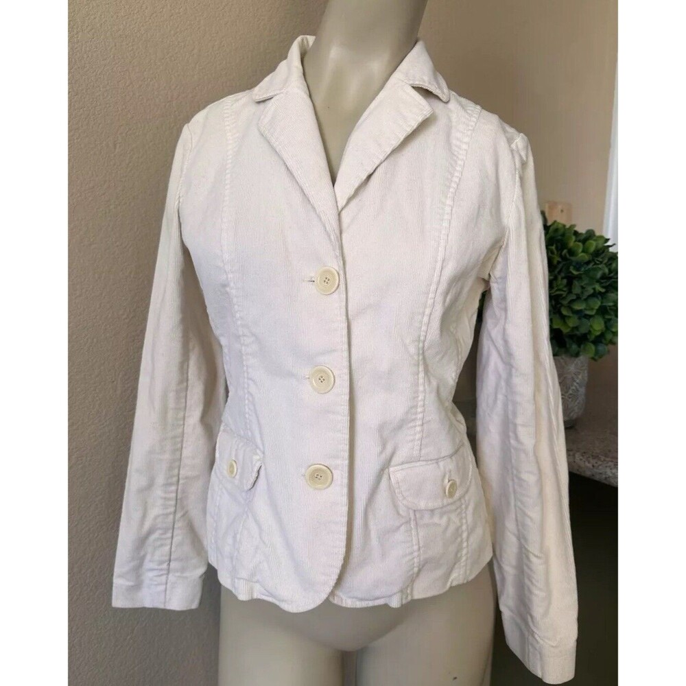 Liz Claiborne Corduroy Jacket Blazer Off White Retro 80's Y2K Stylish Chic SZ 4